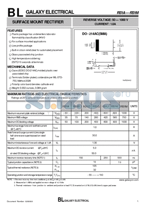 RS1K datasheet - SURFACE MOUNT RECTIFIER