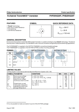 PHB20NQ20T datasheet - N-channel TrenchMOS transistor