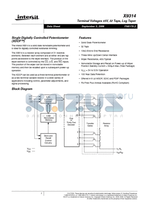 X9314WMI datasheet - Single Digitally Controlled Potentiometer