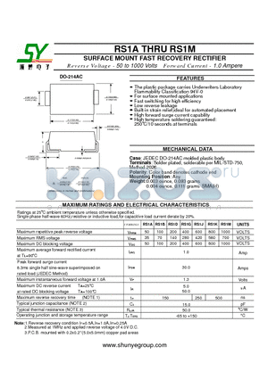 RS1K datasheet - SURFACE MOUNT FAST RECOVERY RECTIFIER