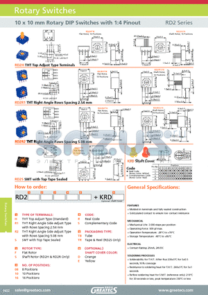 RD2H08RTBC datasheet - 10 x 10 mm Rotary DIP Switches with 1:4 Pinout