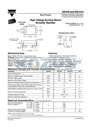 SS1H10 datasheet - High Voltage Surface Mount Schottky Rectifier