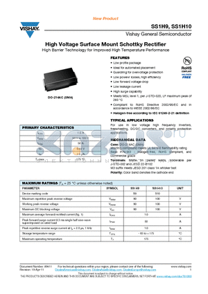 SS1H9_11 datasheet - High Voltage Surface Mount Schottky Rectifier