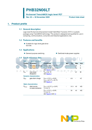 PHB32N06LT datasheet - N-channel TrenchMOS logic level FET