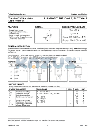 PHB37N06LT datasheet - TrenchMOS transistor Logic level FET