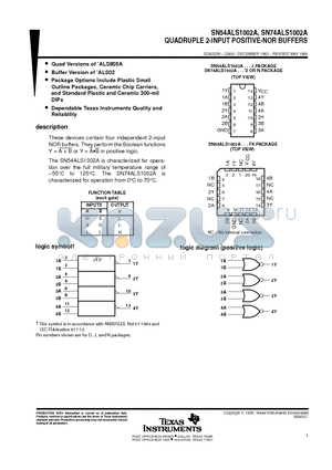 SN54ALS1002A datasheet - QUADRUPLE 2-INPUT POSITIVE-NOR BUFFERS