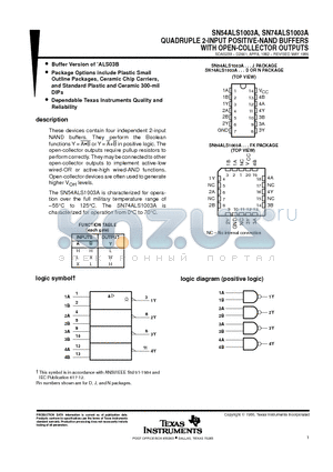 SN54ALS1003A datasheet - QUADRUPLE 2-INPUT POSITIVE-NAND BUFFERS WITH OPEN-COLLECTOR OUTPUTS