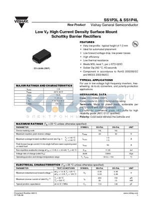 SS1P3L-E3/84A datasheet - Low VF High Current Density Surface Mount Schottky Barrier Rectifiers