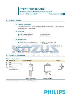 PHB45NQ15T datasheet - N-channel TrenchMOS standard level FET