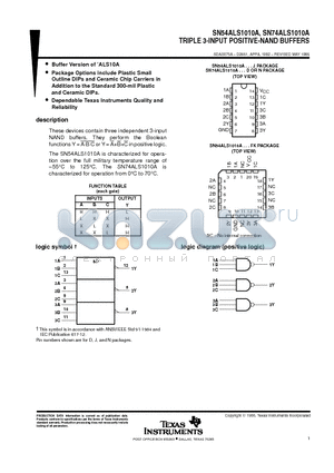 SN54ALS1010A datasheet - TRIPLE 3-INPUT POSITIVE-NAND BUFFERS