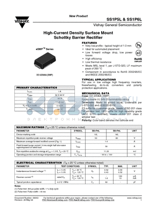 SS1P6L datasheet - High-Current Density Surface Mount Schottky Barrier Rectifier