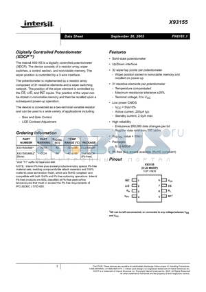 X93155 datasheet - Digitally Controlled Potentiometer (XDCP)