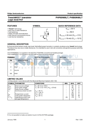 PHB60N06LT datasheet - TrenchMOS transistor Logic level FET