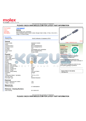 SD-120049-001 datasheet - Micro-Change Double-Ended Cordset, Straight, Male to Male, 4 Poles, 3.0m (9.84 ) Length, D-Coded Keyway