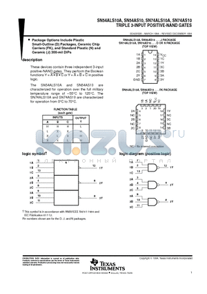 SN54ALS10AFK datasheet - TRIPLE 3-INPUT POSITIVE-NAND GATES