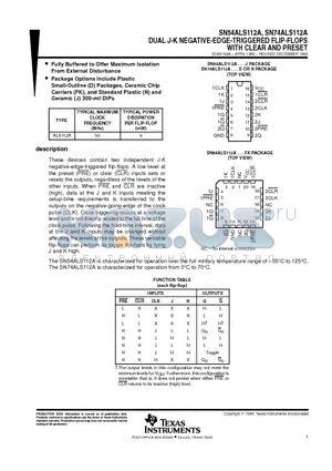 SN54ALS112A datasheet - DUAL J-K NEGATIVE-EDGE-TRIGGERED FLIP-FLOPS WITH CLEAR AND PRESET