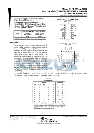 SN54ALS112AFK datasheet - DUAL J-K NEGATIVE-EDGE-TRIGGERED FLIP-FLOPS WITH CLEAR AND PRESET