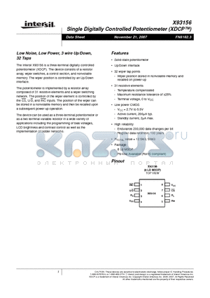 X93156WM8IZ datasheet - Single Digitally Controlled Potentiometer (XDCP)