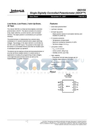 X93156WM8IZ-2.7 datasheet - Single Digitally Controlled Potentiometer (XDCP)