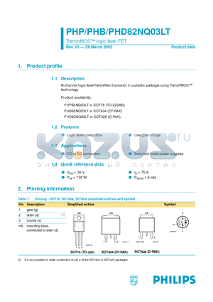 PHB82NQ03LT datasheet - TrenchMOS logic level FET