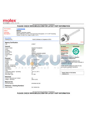 SD-120084-028 datasheet - Ultra-Lock (M12) 4 Pole, Front Panel Mount Receptacle, 1/2