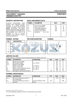 PHB87N03T datasheet - TrenchMOS transistor Standard level FET