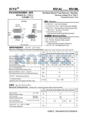 RS1ML datasheet - Surface Mount Fast Recover Rectifier Reverse Voltage 50 to 1000 V Forward Current 1.0 A