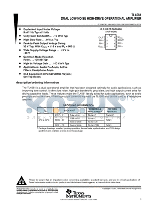 TL4581DR datasheet - DUAL LOW-NOISE HIGH-DRIVE OPERATIONAL AMPLIFIER