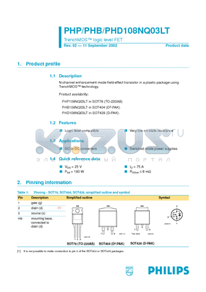 PHD108NQ03LT datasheet - TrenchMOS logic level FET