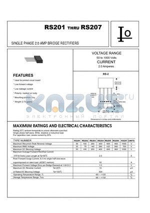 RS201 datasheet - SINGLE PHASE 2.0 AMP BRIDGE RECTIFIERS