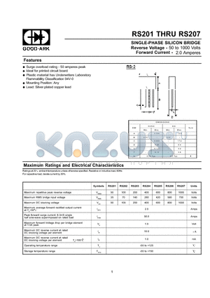 RS201 datasheet - SINGLE-PHASE SILICON BRIDGE