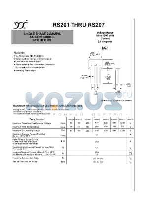 RS201 datasheet - SINGLE PHASE 2.0AMPS. SILICON BRIDGE RECTIFIERS