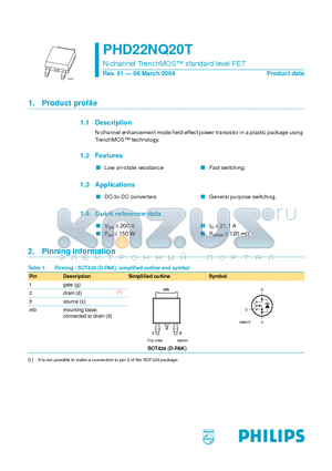 PHD22NQ20T-01 datasheet - N-channel TrenchMOS standard level FET