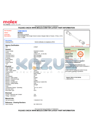 SD-130010-010 datasheet - Mini-Change A-Size Single-Ended Cordset, Straight, Male to Female, 3 Poles, 4.57m (15.0 ) Length