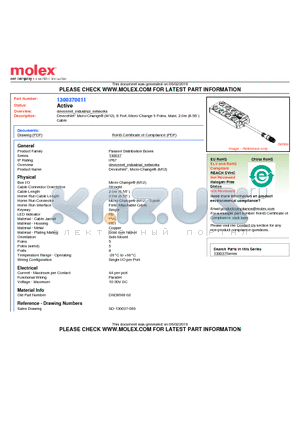 SD-130037-006 datasheet - DeviceNet Micro-Change (M12), 8 Port, Micro-Change 5 Poles, Male, 2.0m (6.56 )