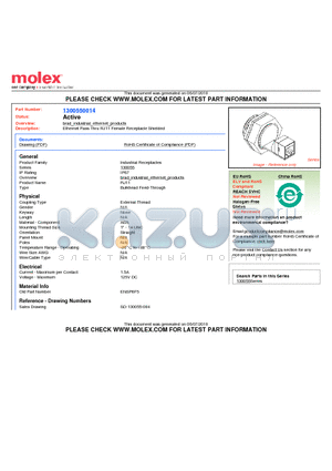 SD-130055-004 datasheet - Ethernet Pass Thru RJ11 Female Receptacle Shielded