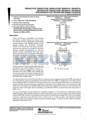 SN54ALS161B datasheet - SYNCHRONOUS 4-BIT DECADE AND BINARY COUNTERS