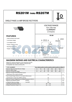 RS201M datasheet - SINGLE PHASE 2.0 AMP BRIDGE RECTIFIERS