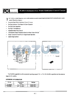 TL494 datasheet - Switchmode Pulse Width Modulation Control Circuits