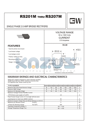 RS201M datasheet - SINGLE PHASE 2.0 AMP BRIDGE RECTIFIERS