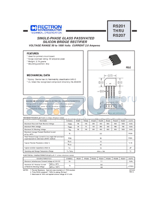 RS201_13 datasheet - SINGLE-PHASE GLASS PASSIVATED SILICON BRIDGE RECTIFIER