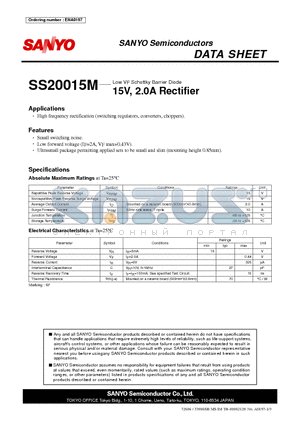 SS20015M datasheet - Low VF Schottky Barrier Diode 15V, 2.0A Rectifier