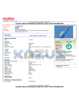 SD-130097-004 datasheet - Deluxe Cord Grips Strain Relief, 3/4