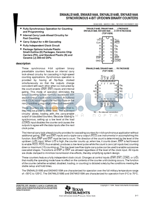 SN54ALS169B datasheet - SYNCHRONOUS 4-BIT UP/DOWN BINARY COUNTERS