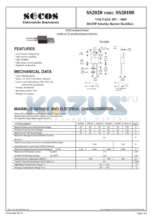 SS2020 datasheet - 20AMP Schottky Barrier Rectifiers