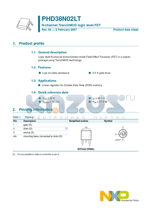 PHD38N02LT datasheet - N-channel TrenchMOS logic level FET