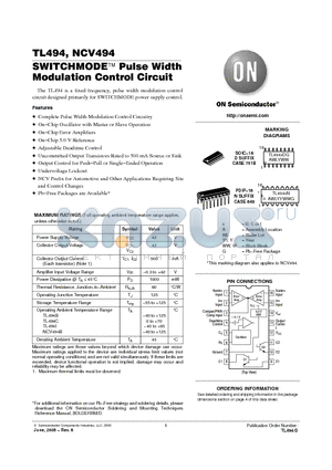 TL494CDG datasheet - SWITCHMODE TM Pulse Width Modulation Control Circuit