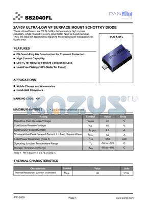 SS2040FLT/R13 datasheet - 2A/40V ULTRA-LOW VF SURFACE MOUNT SCHOTTKY DIODE