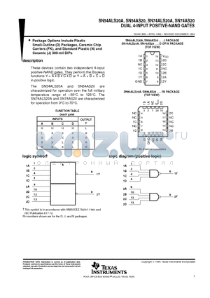 SN54ALS20A datasheet - DUAL 4-INPUT POSITIVE-NAND GATES