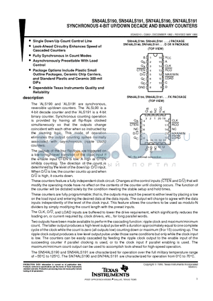 SN54ALS190 datasheet - SYNCHRONOUS 4-BIT UP/DOWN DECADE AND BINARY COUNTERS